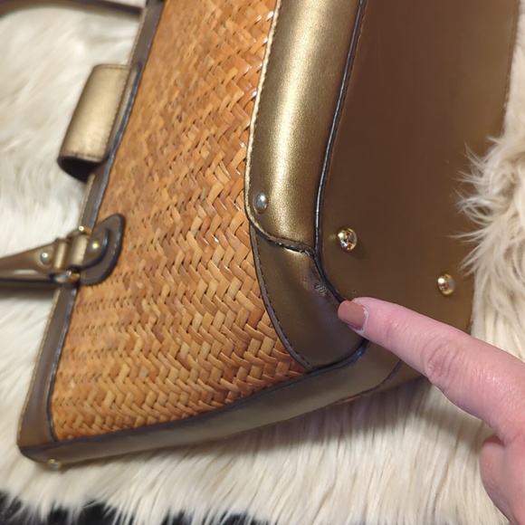 Etienne Aigner 100% Rattan with Bronze Trim Tote Bag 15” x 9” - Picture 9 of 12